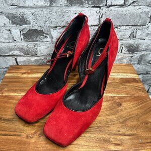 EUC Alternatives Red Suede Heels Size 41 (Shoe Bag Included)